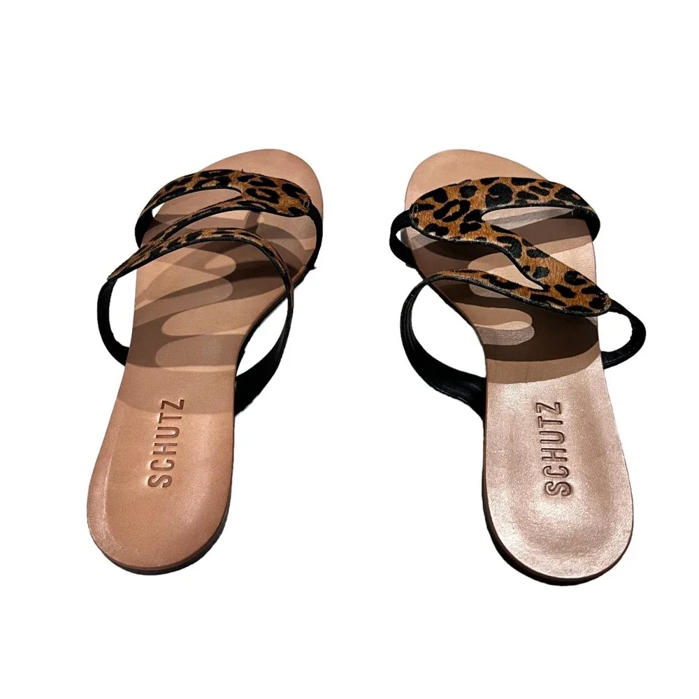 Schutz Erzeli Leopard Fur Sandal Leopard‎ Brown size 6.5